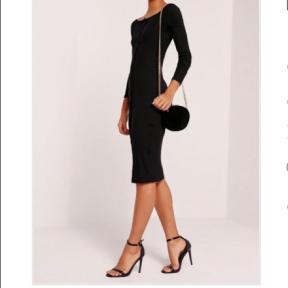 Long sleeve Bardot ribbed midi dress